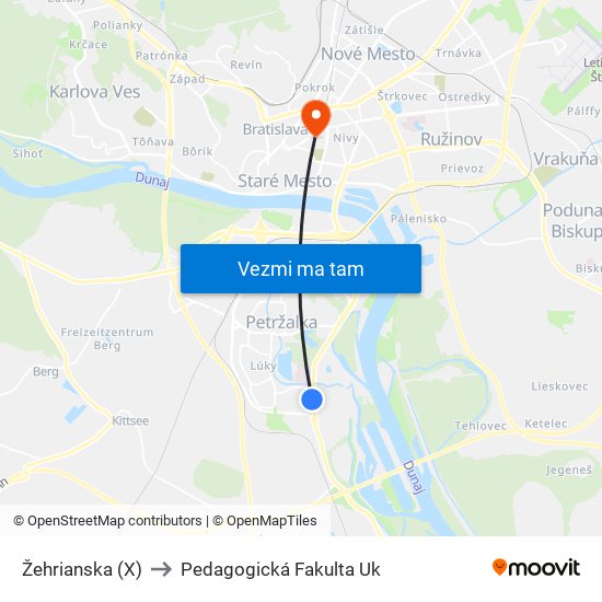 Žehrianska (X) to Pedagogická Fakulta Uk map