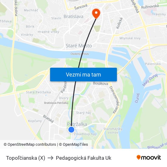 Topoľčianska (X) to Pedagogická Fakulta Uk map