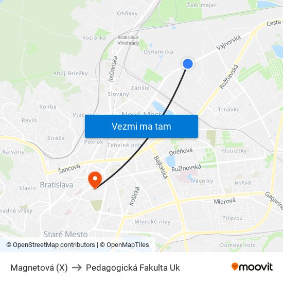 Magnetová (X) to Pedagogická Fakulta Uk map