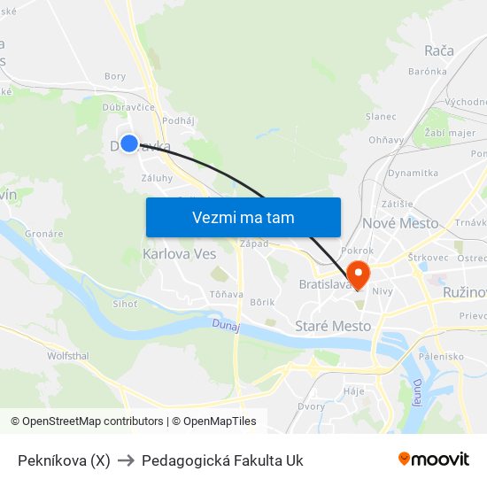 Pekníkova (X) to Pedagogická Fakulta Uk map