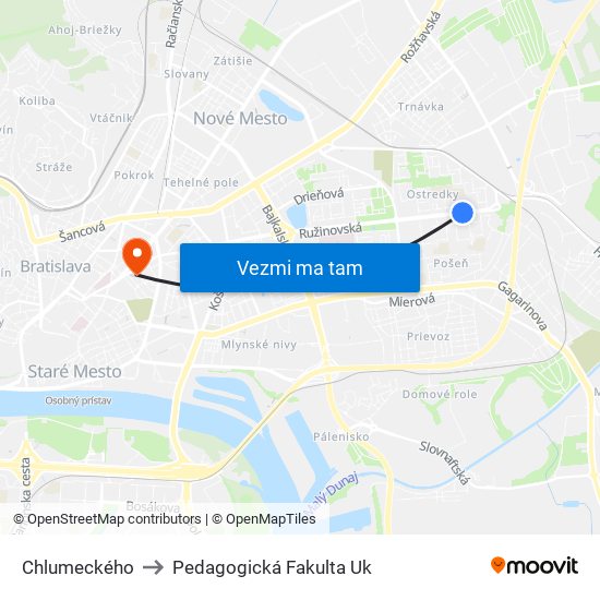 Chlumeckého to Pedagogická Fakulta Uk map