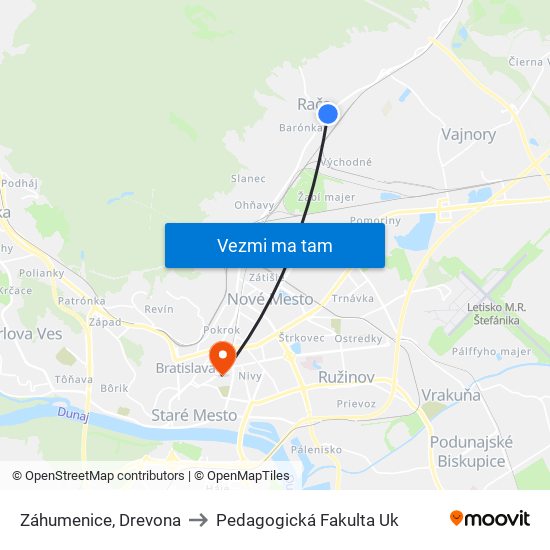 Záhumenice, Drevona to Pedagogická Fakulta Uk map