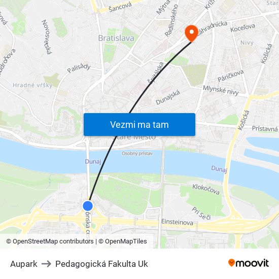 Aupark to Pedagogická Fakulta Uk map