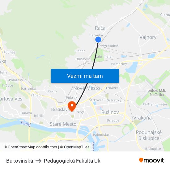 Bukovinská to Pedagogická Fakulta Uk map