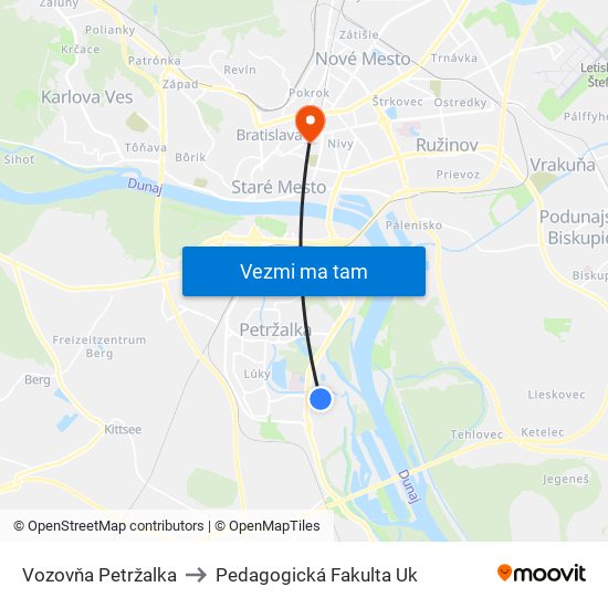 Vozovňa Petržalka to Pedagogická Fakulta Uk map