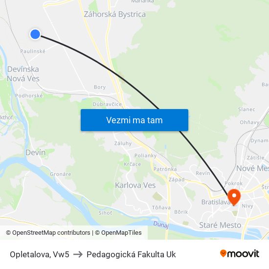 Opletalova, Vw5 to Pedagogická Fakulta Uk map