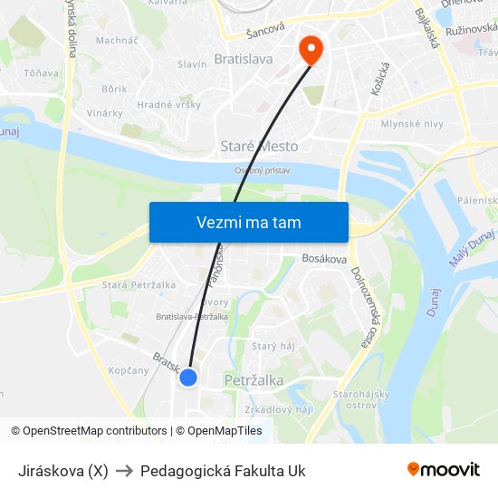 Jiráskova (X) to Pedagogická Fakulta Uk map