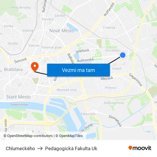 Chlumeckého to Pedagogická Fakulta Uk map