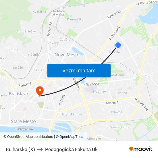 Bulharská (X) to Pedagogická Fakulta Uk map