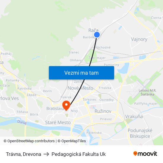 Trávna, Drevona to Pedagogická Fakulta Uk map