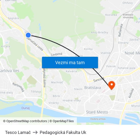 Tesco Lamač to Pedagogická Fakulta Uk map