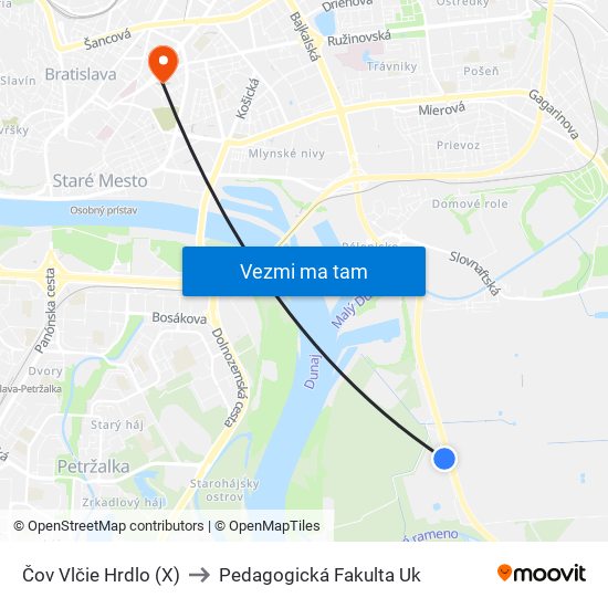 Čov Vlčie Hrdlo (X) to Pedagogická Fakulta Uk map