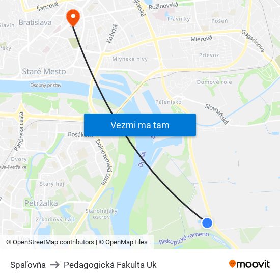 Spaľovňa to Pedagogická Fakulta Uk map