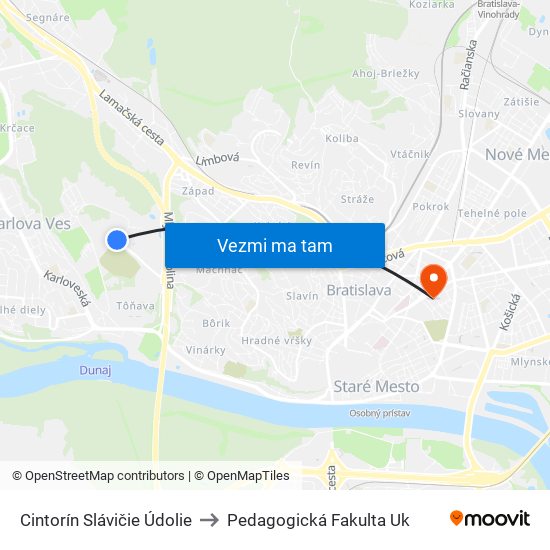 Cintorín Slávičie Údolie to Pedagogická Fakulta Uk map