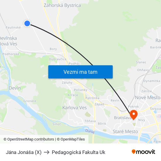 Jána Jonáša (X) to Pedagogická Fakulta Uk map