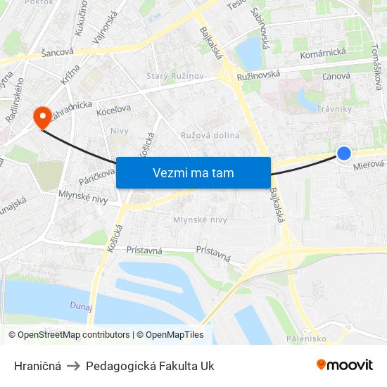 Hraničná to Pedagogická Fakulta Uk map