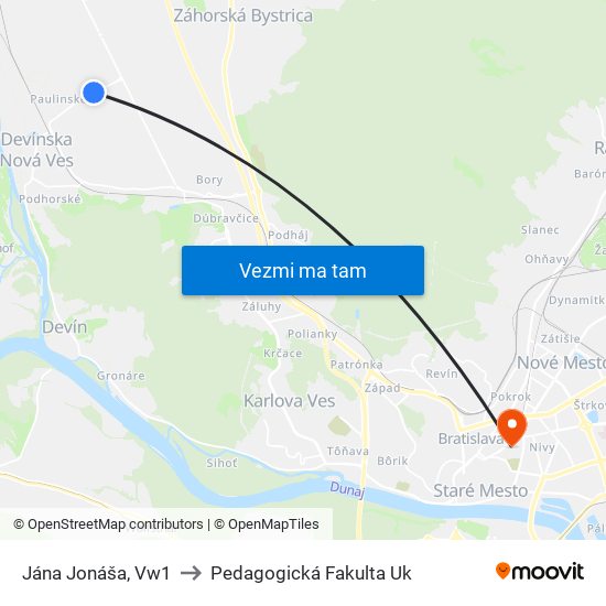 Jána Jonáša, Vw1 to Pedagogická Fakulta Uk map