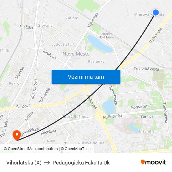 Vihorlatská (X) to Pedagogická Fakulta Uk map