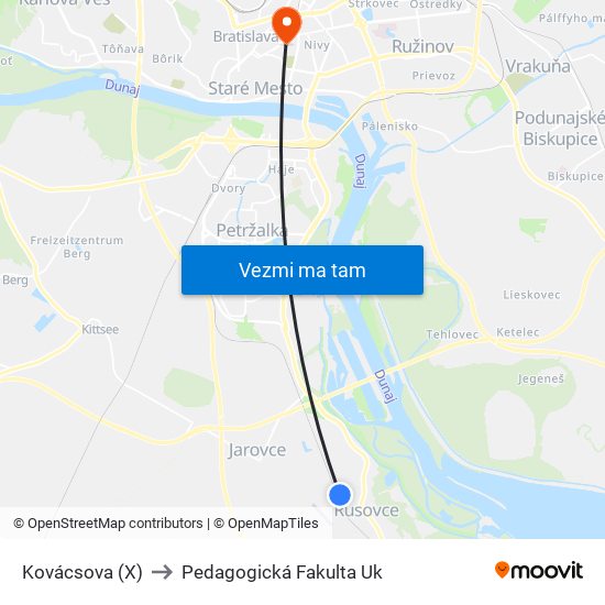 Kovácsova (X) to Pedagogická Fakulta Uk map