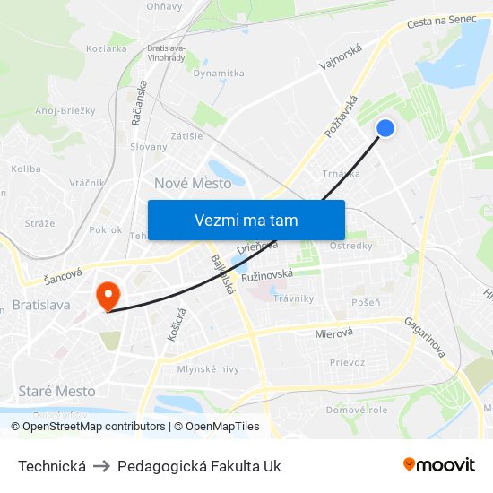 Technická to Pedagogická Fakulta Uk map