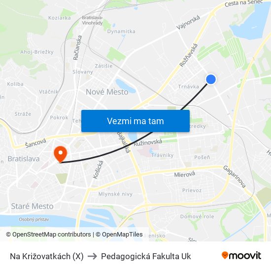Na Križovatkách (X) to Pedagogická Fakulta Uk map