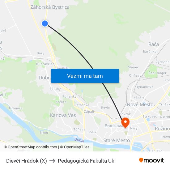 Dievčí Hrádok (X) to Pedagogická Fakulta Uk map