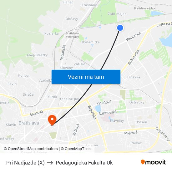 Pri Nadjazde (X) to Pedagogická Fakulta Uk map