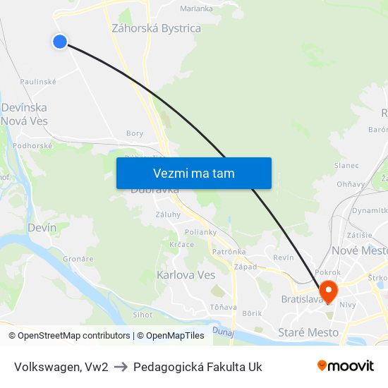 Volkswagen, Vw2 to Pedagogická Fakulta Uk map