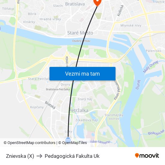 Znievska (X) to Pedagogická Fakulta Uk map