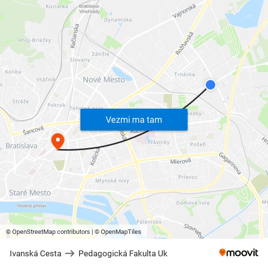 Ivanská Cesta to Pedagogická Fakulta Uk map