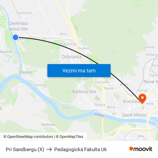 Pri Sandbergu (X) to Pedagogická Fakulta Uk map