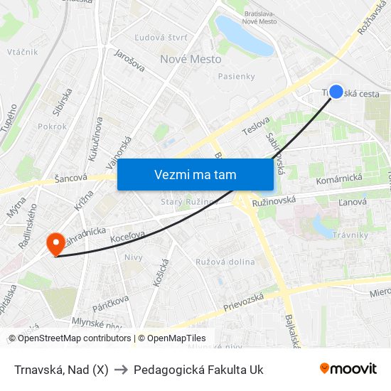Trnavská, Nad (X) to Pedagogická Fakulta Uk map