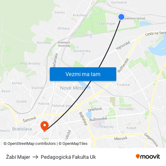 Žabí Majer to Pedagogická Fakulta Uk map