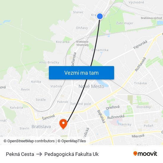 Pekná Cesta to Pedagogická Fakulta Uk map