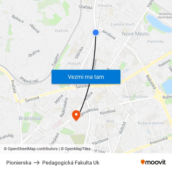 Pionierska to Pedagogická Fakulta Uk map