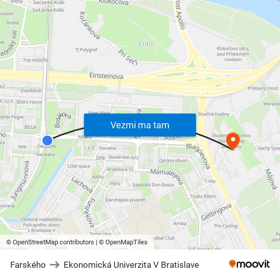 Farského to Ekonomická Univerzita V Bratislave map