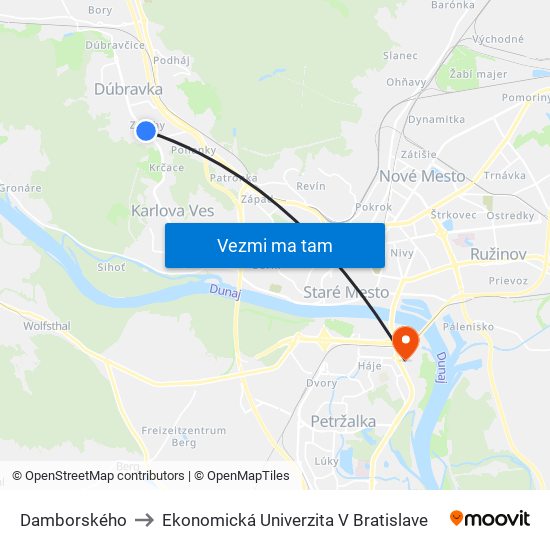 Damborského to Ekonomická Univerzita V Bratislave map