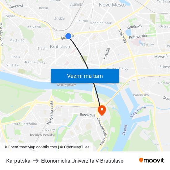 Karpatská to Ekonomická Univerzita V Bratislave map