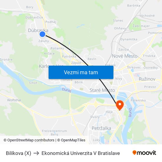Bilíkova (X) to Ekonomická Univerzita V Bratislave map