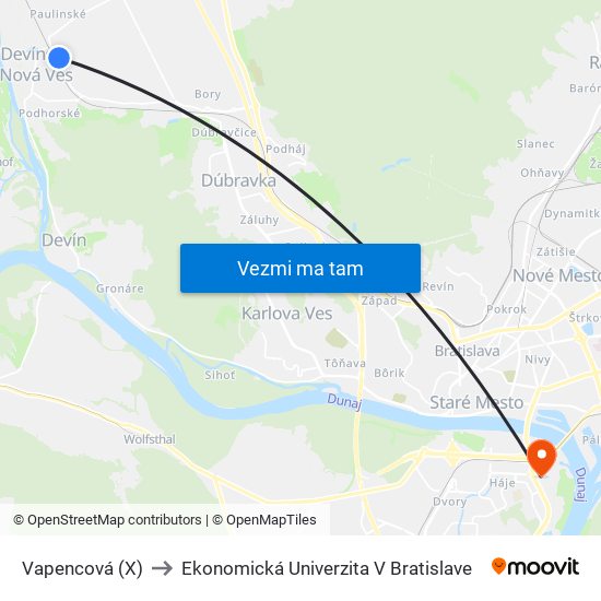 Vapencová (X) to Ekonomická Univerzita V Bratislave map
