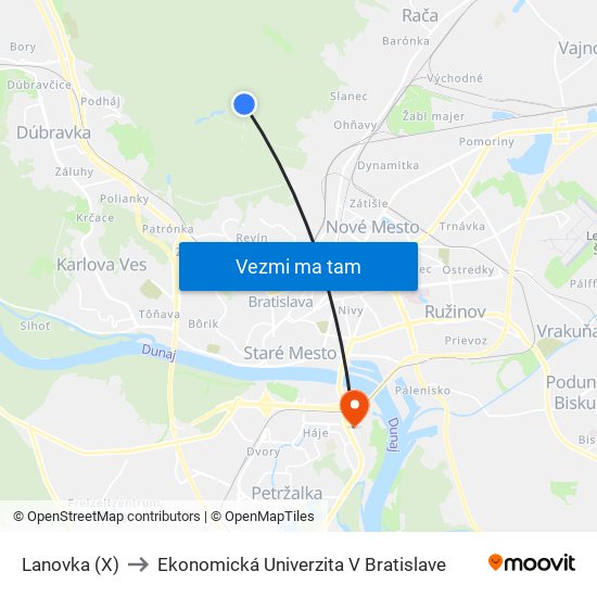 Lanovka (X) to Ekonomická Univerzita V Bratislave map