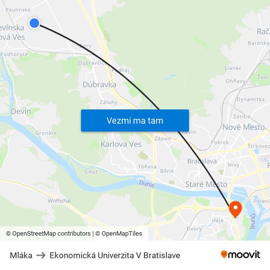 Mláka to Ekonomická Univerzita V Bratislave map
