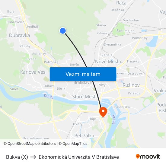 Bukva (X) to Ekonomická Univerzita V Bratislave map
