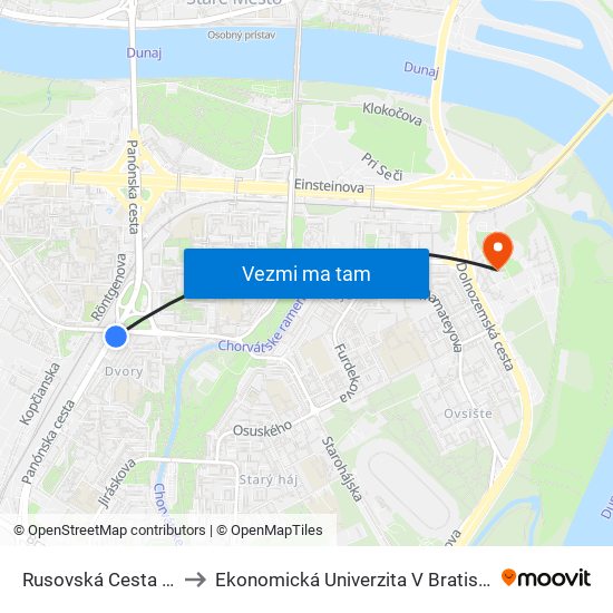 Rusovská Cesta (X) to Ekonomická Univerzita V Bratislave map