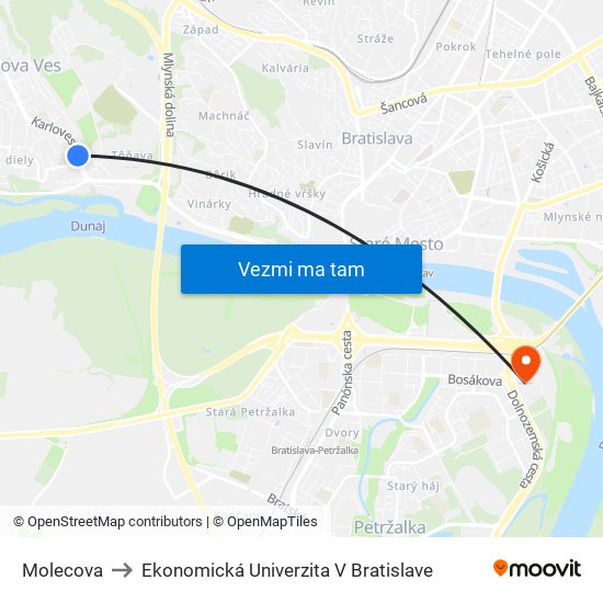 Molecova to Ekonomická Univerzita V Bratislave map
