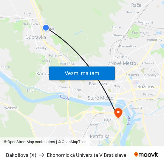 Bakošova (X) to Ekonomická Univerzita V Bratislave map