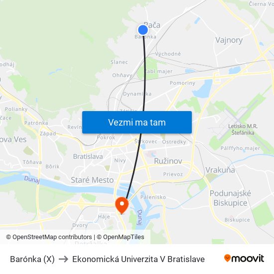 Barónka (X) to Ekonomická Univerzita V Bratislave map