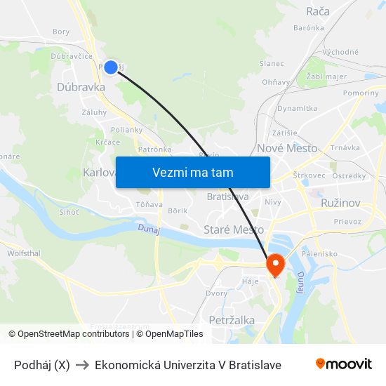Podháj (X) to Ekonomická Univerzita V Bratislave map