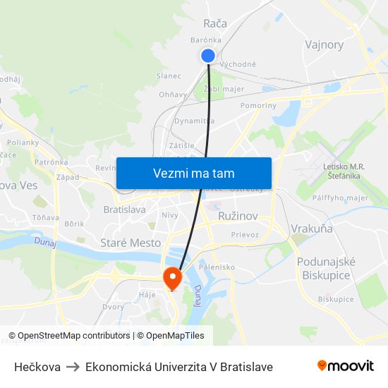 Hečkova to Ekonomická Univerzita V Bratislave map