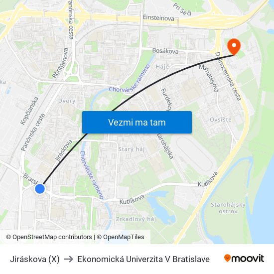 Jiráskova (X) to Ekonomická Univerzita V Bratislave map
